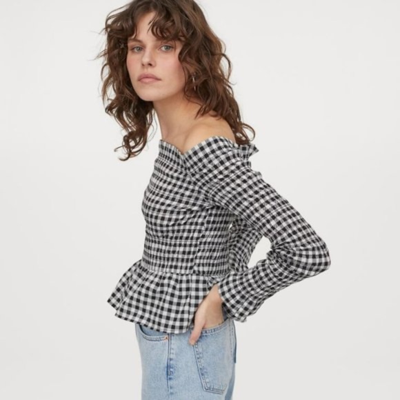H&M Shirred Off The Shoulder Top - Small - Picture 1 of 7